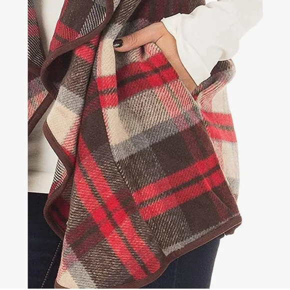 Buffalo Plaid Vest Casual Lapel Open Front Sleeveless Cardigan - Picture 2 of 6